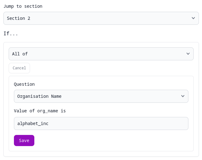 Demonstration of adding a jump case depending on the value of the org_name query parameter