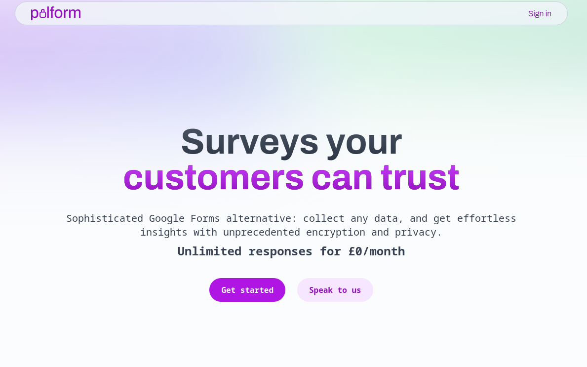 Palform landing page