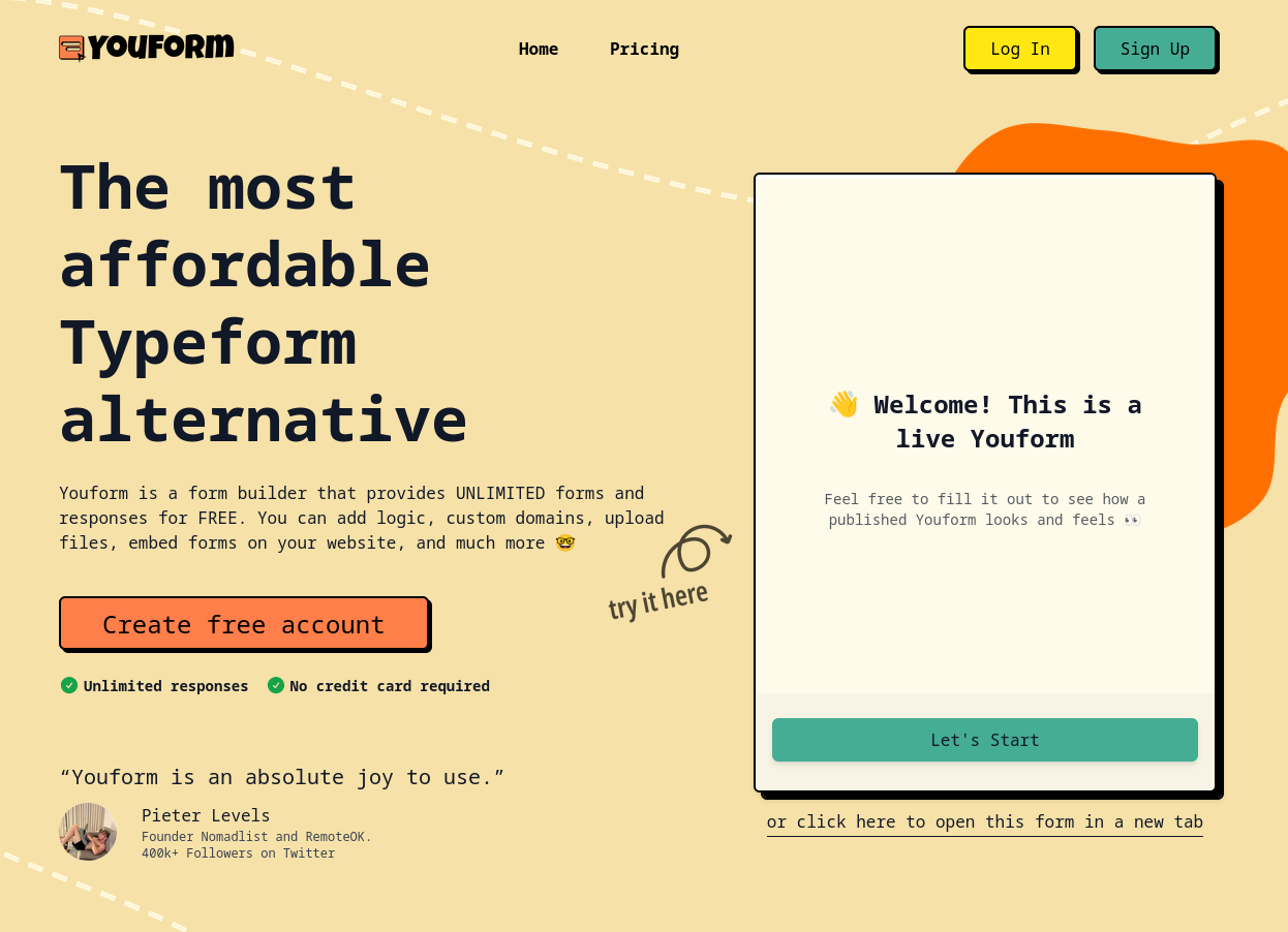 Youform landing page